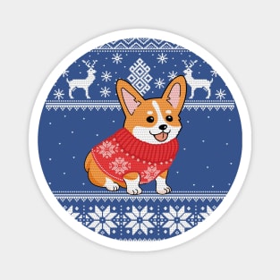 Corgi Christmas Sweater Pattern Magnet